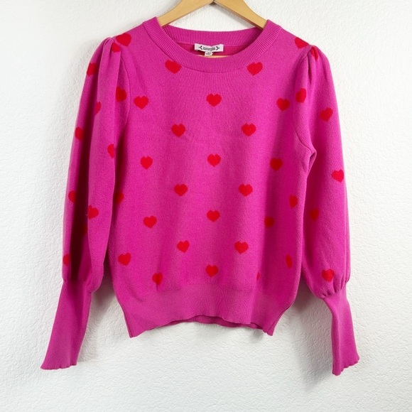 Nanette Lepore Pink Sweater with Red Hearts Crew Neck NWT New size small - Picture 1 of 6